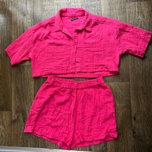 Nasty Gal Pink Cropped Shirt and Shorts Set